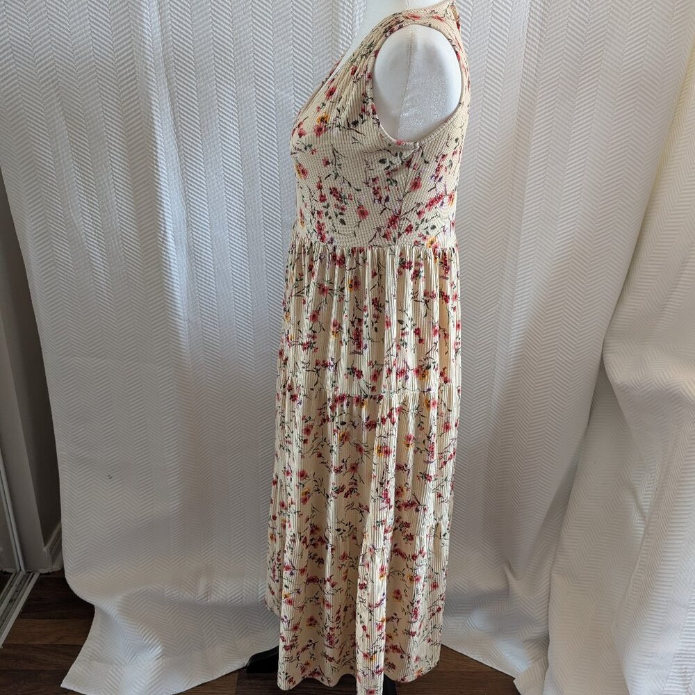 Jessica Simpson Floral Ribbed Maxi Dress V-Neck Sleeveless Medium Cottagecore - Picture 5 of 12